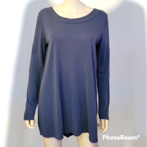 FINAL TOUCH Powder Blue Long Sleeve Raw Hem Oversized Blouse - Picture 1 of 5